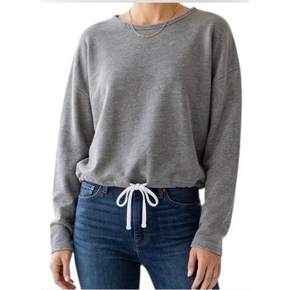 James Perse Standard Grey French Terry Drawstring Sweatshirt Size 2. Made in USA